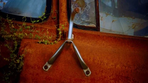 Close upwards motion rusty car colour graded Stockbeeldmateriaal 74021752