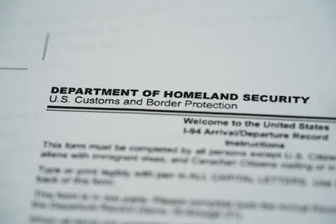 Close up of U.S. Customs and Border Protection immigration form Stockfoto's