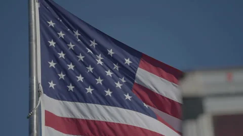 Close-up US flag waving in wind Stock Footage 336671865