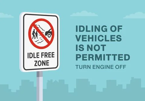 Close-up of US "idle free zone" sign. Idling of vehicles is not permitted Stock Illustration