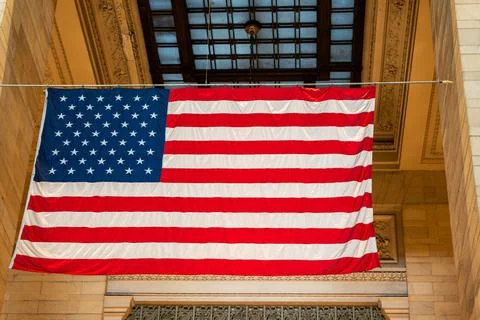Close-up of the US national flag inside the Central Station building in New York Stock Photos