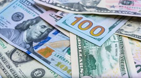 Close up of USA banknotes, 100 us dollar note, 50 us dollar notes, 20 us dollar Stock Photos