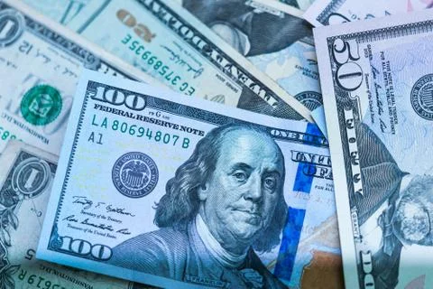 Close up of USA banknotes, 100 us dollar note, 50 us dollar notes, 20 us dollar Stock Photos