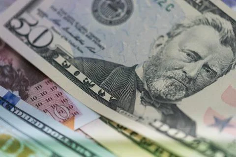 Close up of USA banknotes, 100 us dollar note, 50 us dollar notes, 20 us dollar Stock Photos