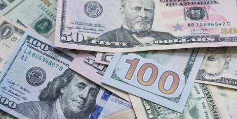 Close up of USA banknotes, 100 us dollar note, 50 us dollar notes, 20 us dollar Stock Photos