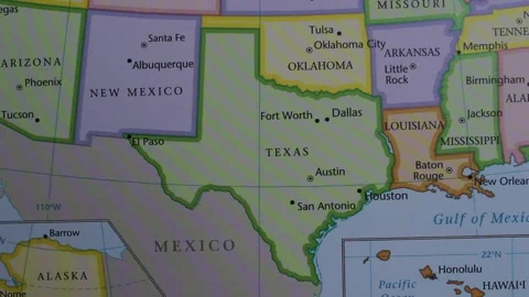 Close up of the USA on a map with Texas in sharp focus. Texas on a map Stock Footage 285778187