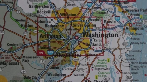Close up of the USA on a map with Washington d.c in sharp focus. Washington Stock Footage 285780295