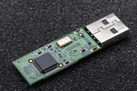 Close up of usb module electronic board with microchip and smd components Stock Photos