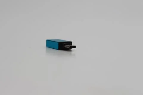 A close up of USB OTG (On The Go) Type C to Type A adapters Stock Photos