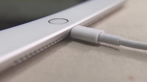 Close-up of USB port for charging tablet computer  Stock Footage 307069152