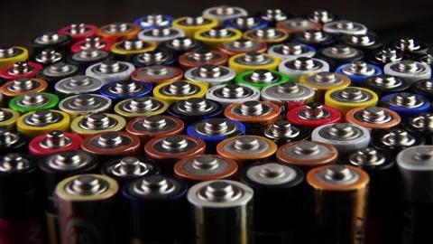 Close-up of used AA batteries Stock Footage 145052507
