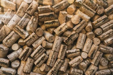 Close-up of used wine corks with visible printed markings 库存照片