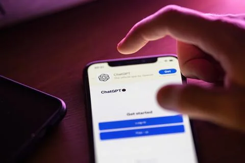Close-up of using ChatGPT application on smartphone Stock Photos