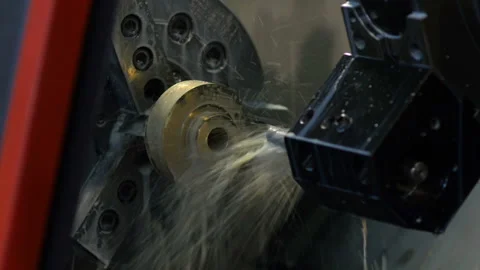 Close up of using cnc lathe in factory Stock-Footage 116259451
