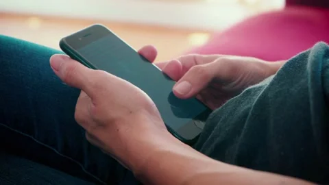 Close-up using internet social media apps at home. Shopping online using Stock Footage 336248900