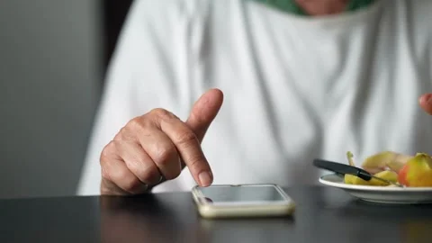 Close-up using internet social media apps at home. Shopping online using Video stock 336249059