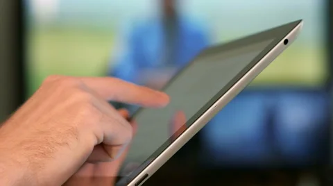 Close-Up Using A IPad Computer At Home Stock Footage 49542717