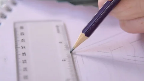Close on Using Ruler in Technical Drawing 1 Stock Footage 124192232