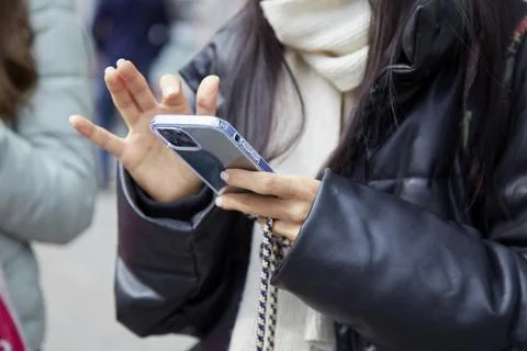 Close up of using smartphone, freelance, influencer, chatting concept Stock Photos