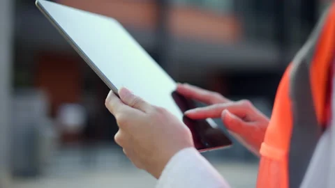 Close-up Using tablet technology for checking and maintenance to engineer. Stock Footage 224638144
