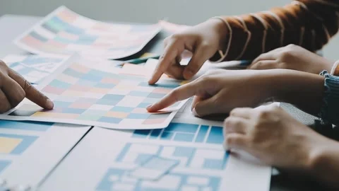 Close up ux developer and ui designer brainstorming about mobile app interf.. Stock Footage 236854178