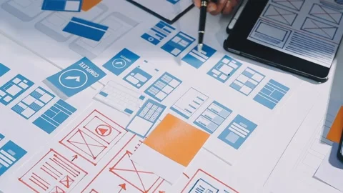 Close up ux developer and ui designer brainstorming about mobile app interf.. Stock Footage 293923349