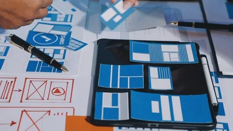 Close up ux developer and ui designer brainstorming about mobile app interf.. Stock Footage 293923449