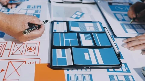 Close up ux developer and ui designer brainstorming about mobile app interf.. Stock Footage 293923455
