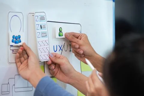 Close up ux developer and ui designer use augmented reality brainstorming about 写真素材