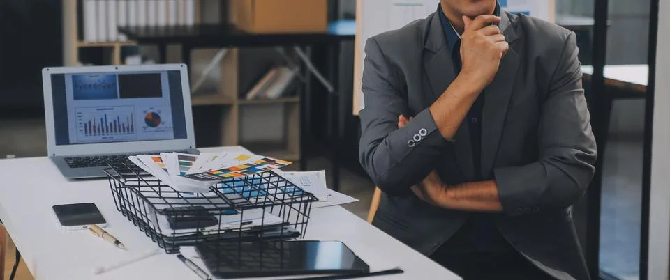 Close up ux developer and ui designer use augmented reality brainstorming a.. Stock Photos