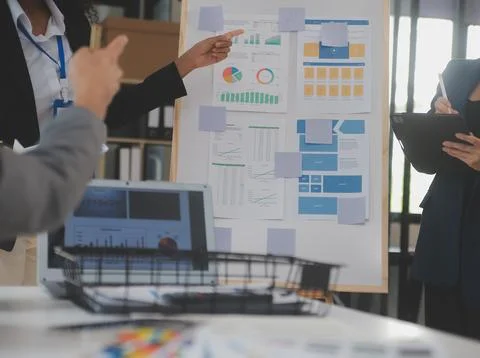 Close up ux developer and ui designer use augmented reality brainstorming a.. Stock Photos