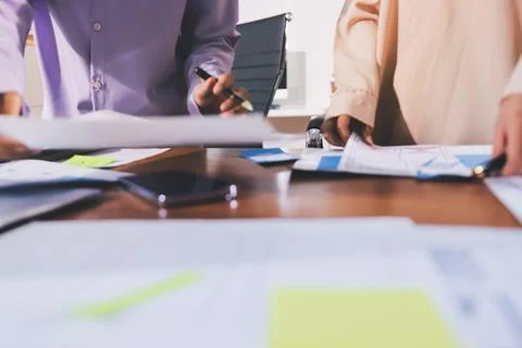 Close up ux developer and ui designer brainstorming about mobile app interf.. Stock Photos