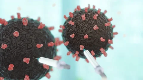 Close-up of  Vaccine Injection to dissolving virus under microscope. Stock Footage 158189309