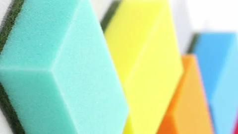 Close-up of various cleaning sponge Stock Footage 300931366