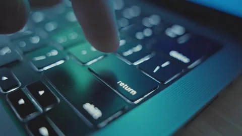 Close up of various clicks on Return or Enter key button on laptop keyboard Stock Footage 341678342