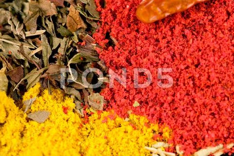 Close up of various mixed spices Stock Photos