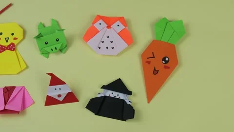 Close up various models of cute origami Stock Footage 264137969
