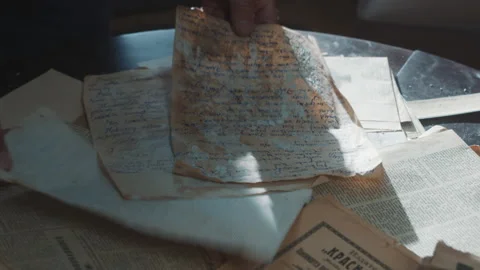 Close up of various old letters and notes on pages. Stock footage. Paper Stock Footage 238852964