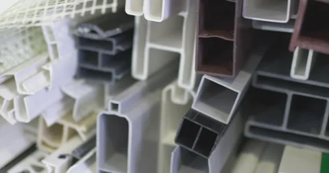 Close-up of Various Plastic and Rubber Profiles for Window Manufacturing Stock Footage 329183002