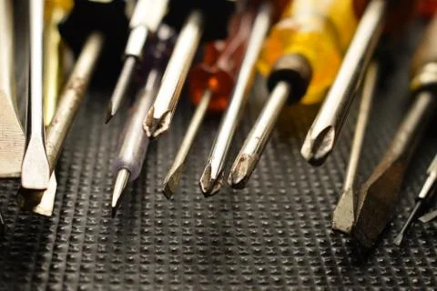 Close up on various screwdriver tip Stock Photos