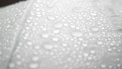 Close up Various sizes drops of water on waterproof surface of white an umbrella Stock Footage 198825155