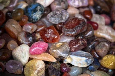 Close-up of various stones of different sizes and colors Stock Photos