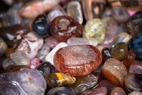 Close-up of various stones of different sizes and colors Stock Photos