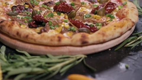 Close-up vegan pizza. Stock Footage 162985952