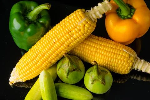 Close up Vegetable on black Stock Photos