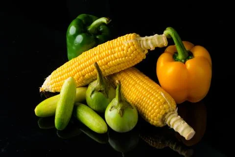 Close up Vegetable on black Stock Photos