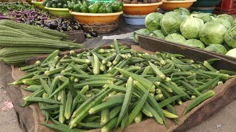 Close-up-vegetable-vendor-stall-india Video stock 92052743