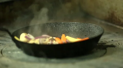 Close Up of Vegetables Being Cooked in Slow Motion Stock Footage 44087892
