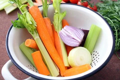 Close up of vegetables in colander Stock Photos