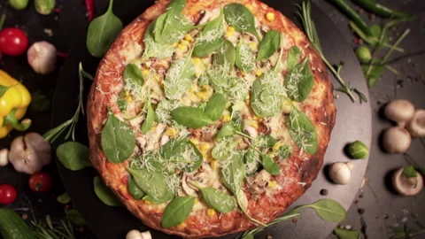 Close-up of a vegetarian pizza. Stock Footage 147924046